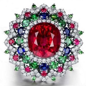 S925 CZ Ring with Red Green and Blue Stones